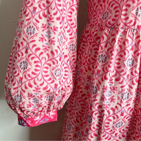 Zara Printed Midi Dress Pink Floral Button Front Tiered Boho Cotton 5029/ - Picture 9 of 13